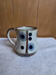 Handmade Pottery Coffee Mug Brown With Blue Circles
