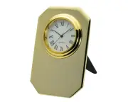 GOLD PLATED FINISH METAL ENGRAVABLE PLAQUE PLATE STYLE QUARTZ MINI CLOCK.