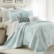 - Lara Spa Quilt Set - King Quilt + Two King Pillow Shams - Sophisticated Medall