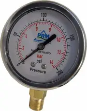 New PRM 0-200 PSI Pressure Gauge 2.5” SS Case 1⁄4” NPT Brass Bottom