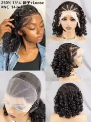 14Inch 100% Human Hair Braids Loose Wave Hair Wig 13x4 Lace Frontal Hair Wig