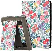 MOKASE Case for New 6" Kindle 11th Generation 2022 2024 Release, PU Leather Stand Hard Cover, Auto Wake/Sleep with Hand Strap & Card Slots for 6 inch Kindle 11th Generation 2022 2024, Floral