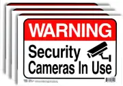 Warning Security Cameras in Use Sign, 4 Pack Durable Weather Resistant Styrene P