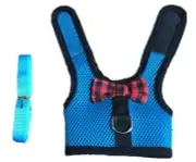 ALL THINGS BUNNIES Rabbit Bowtie Vest Harness with Leash & Red Plaid Bow - Blue