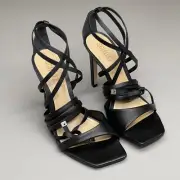 SCHUTZ Bryce Ankle Tie Women's Leather High Heel Strappy Sandal Black Sz 8.5B (N