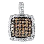14k White Gold Brown Diamond Square Cluster Roped Pendant 3/4 Cttw