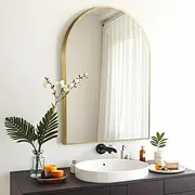 FARMER 20x30 Inch Arched Mirror for Bathroom, Brushed Gold Wall Mounted Mirror, Metal Frame Hanging Vanity Mirror, Arched Wall Mirror, Bathroom Mirror for Bathroom, Bedrooms, Entryways, Living Rooms