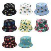 Unisex Two Sides Reversible Bucket Hat Boho Pineapple Watermelon Fruit Beach
