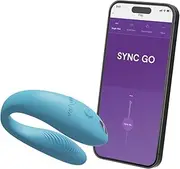 We-Vibe Sync Go Couples Vibrator Travel Edition – App-Controlled C-Shape Vibrator with 10 Speeds – Dual Stimulation – Wearable Vibrating Couples Sex Toy – Rechargeable – Travel Case - Turquoise