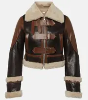 [Blumarine] Blumarine Shearling-trimmed leather jacket AU 8 brown