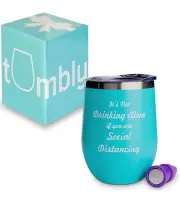 Tumbly Travel Stemless Wine Glass with lid, and wine stopper - New in Box