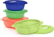 [Tupperware] CrystalWave PLUS 4 Piece Round Food Storage Container Set in Multi Colors, Dishwasher Safe and BPA Free (4 Bowls, 4 Lids)