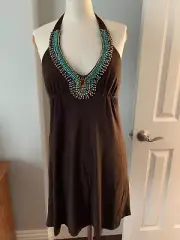 NWT Trixxi Women's Halter Dress w/ Wooden Bead V-neck line Built in padded bra S