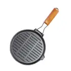 SOGA 24cm Round Ribbed Cast Iron Steak Frying Grill Skillet Pan with Folding Woo