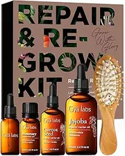 Gya Labs Repair & Re-Grow Kit With Hair Comb (Set of 4) - Natural Scents of Rosemary Oil, Carrot Seed Oil & Jojoba Oil for Hair Care - Essential Oil Set for Hair, Scalp & Body