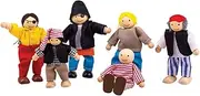 [Bigjigs Toys] Heritage Playset Wooden Pirate Figures - 6 Pirate Wooden Dolls, Quality Pirate Ship Accessories, Unique Pirate Ship Toys for Kids, Dolls House People