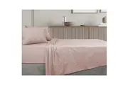 Algodon Bed 300TC 100% Cotton Fitted Flat Sheet Blush Pink w Pillowcase