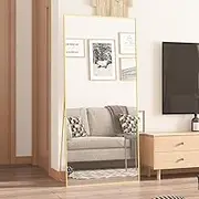 CASSILANDO Full-Length Mirror 165 * 60cm, Floor Standing Mirror, Unique Vertical Mirror, Gold Metal Frame Mirror, Over The Wall Hanging Mirror for Living Room Bedroom Entrance Bathroom