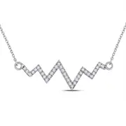 14k White Gold Round Diamond Heartbeat Pendant Necklace 1/4 Cttw