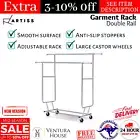 Adjustable Garment Rack Double Rail Clothes Hanger Coat Stand Adjustable Silver