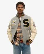 College Patched Bomber Jacket | Grey Marle