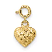 14K Yellow Gold D/C Heart W/ Spring Ring Clasp Charm