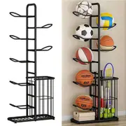 Basketball Ball Soccer Storage Rack Freestanding Sport Equipment Organizer With Basket