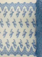 LT BLUE - Beaded Lace/Sequin Embroider Lace Fabric - Sold by The Yard.