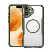For iPhone 16 Plus Case, Compatible with MagSafe Carbon Texture Cover,Green