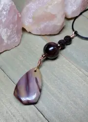 Mookaite Jasper Pendant With Red Garnet Rosey Mauve Gemstones In Copper