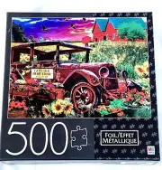 MB Puzzle 500 Pieces Foil ”Country Market Painting”New/See Description 24"x 18"