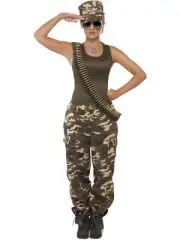 Khaki Camo Female Army Soldier Military Camouflage Fancy Dress Costume