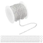 16.4 Feet Curb Chain, Twisted Cuban Link Chain with Spool for Jewelry, Silver