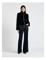 [Cue] Faux Fur Cropped Jacket in Dark Ink