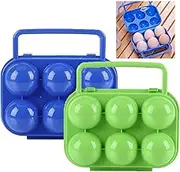Esforzarse 2 Pcs Outdoor Portable Camping 6 Eggs Carrier Container Case Eggs Carrier Holder, with Handle Shockproof Egg Storage Container, for Outdoor Camping Picnic Camping Egg Holder (Blue,Green)
