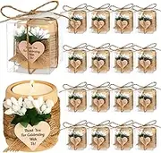 MTLEE 16 Pack Wooden Tealight Candle Holders Kit Wedding Bridal Shower Candles Thank You Guest Gifts Cylinder Handmade Candle with Card Box Rope for Baby Shower First Communion Baptism Party(Classic)