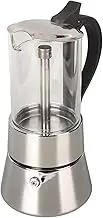 Moka Pot Crystal Glass Top, 6 Cup Stovetop Espresso Maker, Stainless Steel Coffee Maker, Classic Italian and Cuban Coffee Percolator, Induction Espresso Maker, Silver