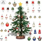 YiYa Mini Wooden Tabletop Christmas Tree Christmas Toy Set with 30 Mini Christmas Ornaments and 1 Star Treetop for Christmas Decoration Tabletop Decors