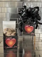 Valentines Day Chocolate Chip Cookies Gift Box-Basket With Black Bow