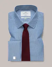 Hawes & Curtis Non-Iron Navy & White Bengal Stripe Extra Slim Shirt | Double Cuffs Size: 15" collar, 33" sleeve