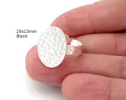 Oval Hammered Adjustable Ring Blank-Shiny Silver Plated Brass 20x15mm Blank 4949