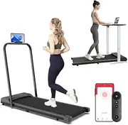Foldable Treadmill, 2-in-1 Under Desk Walking Pad, 1-10KM/H, Portable Treadmill for Home & Office, LED Display, Compact Space-Saving Design with Bluetooth Speaker and App Control