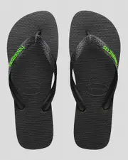 [Havaianas] Havaianas Men's Logo Flip Flops Slippers in Black/Green Size 45/46 45/46 Black/Green