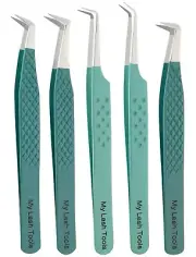 5pcs Fiber Tip Lash Tweezers Set – Curved, Boot, 90° & 45° Eyelash Extensions