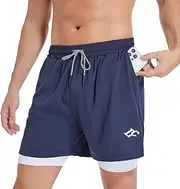 [LORSPORTCH] Men's 2-in-1 Running Shorts Men's Fitness Shorts Outdoor Marathon Training Shorts with Built-in Pockets