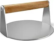 Stainless Steel Burger Press, 5.5 Inch Round Burger Smasher, Non-Stick Smooth Hamburger Press Flat Bottom, with Wood Handle, Bacon Press, Grill Press Perfect for Flat Top Griddle Grill Cooking