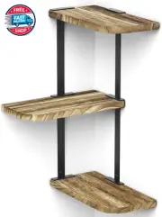 Corner Shelf Wall Mount of 3 Tier Rustic Wood Floating Shelves For