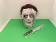 HALLOWEEN HORROR MICHAEL MYERS FULL HEAD MASK W/BLOODY KNIFE NEW.