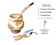 Yerba Mate Cup and Bombilla Set - Handmade in Argentina - Natural Wood Mate