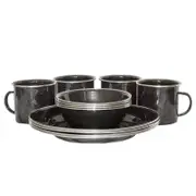 12pc Wildtrak Premium Enamel Camping Dinner Set Black